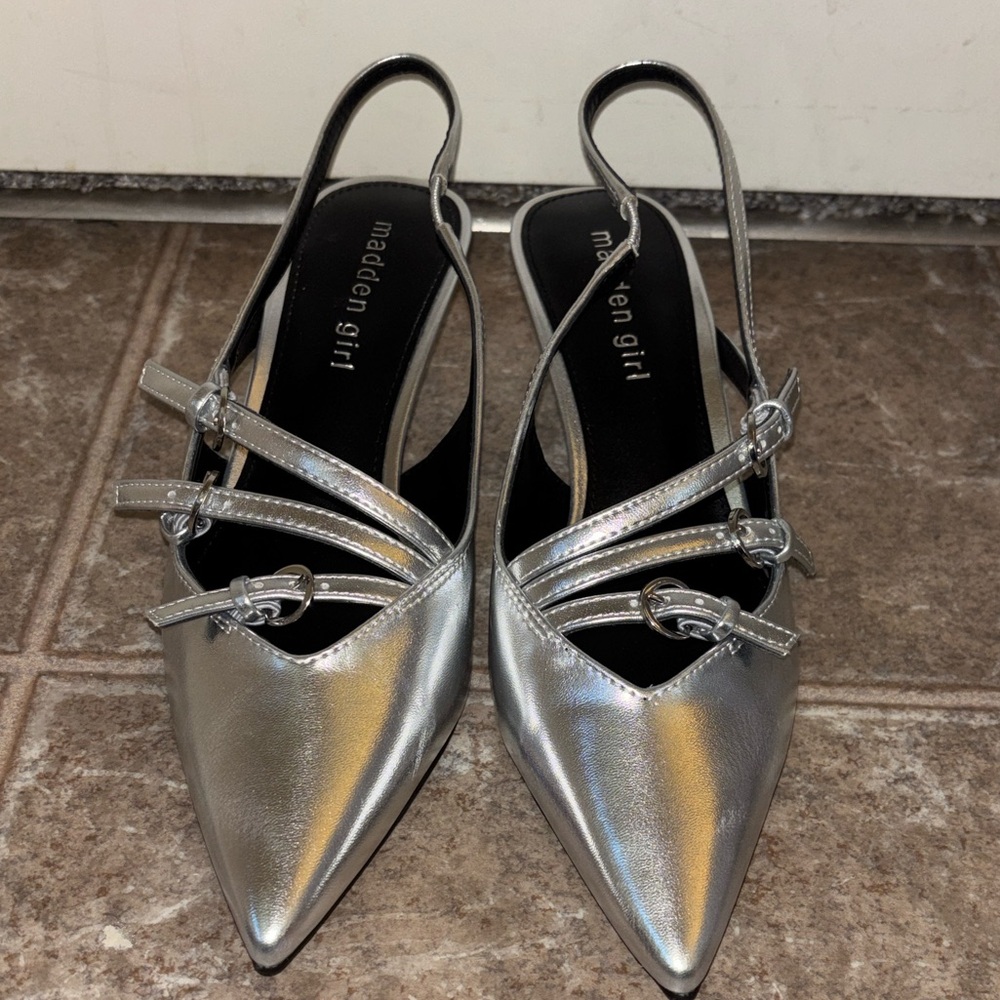 Madden Girl Metallic Silver Slingback Heels
